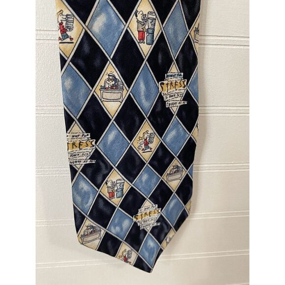 Shoebox Men’s Argyle Print Pure Silk Adjustable Neck Tie Blue & Black - Picture 2 of 6
